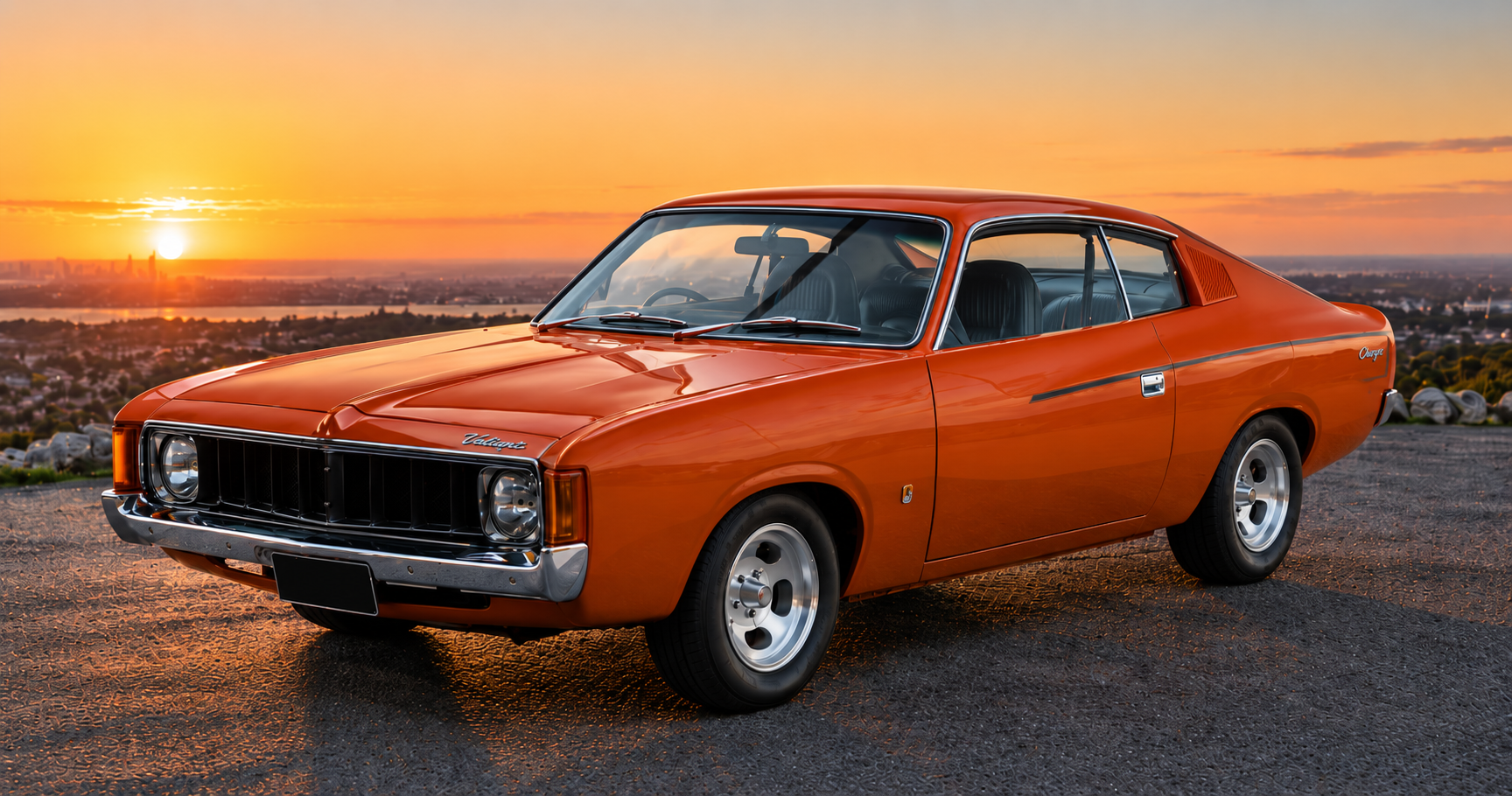 Orange Valiant Charger at Sunset